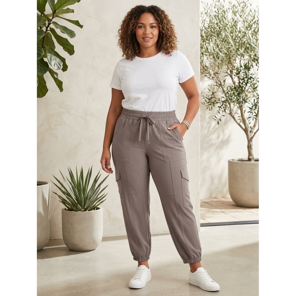Spanx Out of Office Cargo Joggers Womens 1X Petite Brown Casual